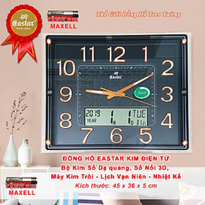Đồng hồ Treo Tường EASTAR Kim Điện Tử KIM TRÔI Cao Cấp DẠ QUANG - LỊCH Vạn Niên và NHIỆT KẾ Điện Tử
