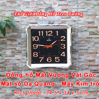 Đồng Hồ Treo Tường Cao Cấp EASTAR Có DẠ QUANG Hình Vuông Cách Điệu - Máy KIM TRÔI NHẬT - Số Nổi 3D - Tặng Pin Maxell - BH 1 Năm