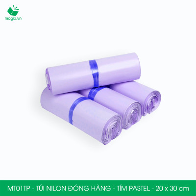 MT01TP - 20x30 cm  - Túi nilon gói hàng - 300 túi niêm phong đóng hàng màu xanh pastel tím pastel