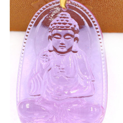 Dây chuyền phật A Di Đà pha lê tím 5cm - Phật bản mệnh tuổi Tuất, Hợi - Mặt phật size lớn