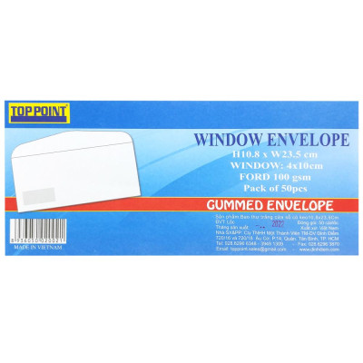 Bao Thư Toppoint Trắng Cửa Sổ Có Keo 10.8 x 23.5 cm (50 Cái/Lốc)
