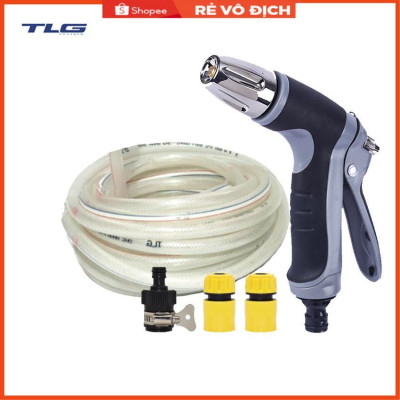 Bộ dây và vòi xịt rửa xe tưới cây tăng áp 7-10m (cút nhựa nối nhựa đen) 206817