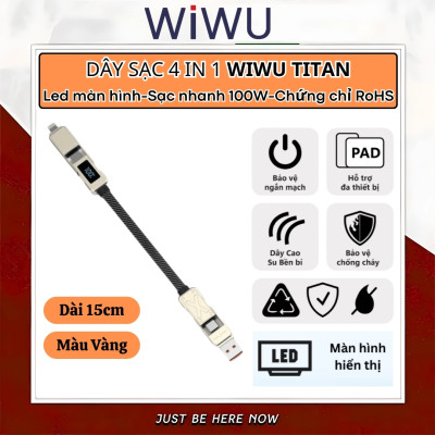 Cáp Sạc Đa Năng 4in1 sạc nhanh 100W dài 150cm / 15cm USB-C + USB-A ra Type-C + L cho iPhone / cho iPad/ cho Macbook Laptop / Điện thoại thông minh hiệu WIWU TITAN - Chống Rối, Siêu Bền, Chip Thông Minh Tích Hợp, Sạc An Toàn - Hàng nhập khẩu