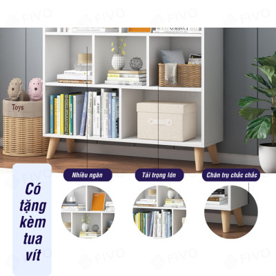 Tủ Kệ Sách Gỗ Đẹp Hiện Đại Đa Tầng FIVO Mã FB60 Chất Liệu Gỗ MDF Phủ Melamine Chống Thấm Bề Mặt, Dễ Dàng Lắp Ráp Có Kèm Tấm Lưng (Kích Thước 100x24x107cm)