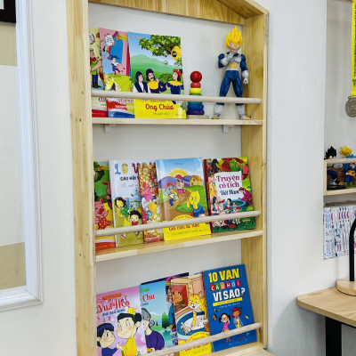 Giá sách cho bé, giá để sách treo tường hình ngôi nhà bằng Gỗ, trang trí phòng trẻ em