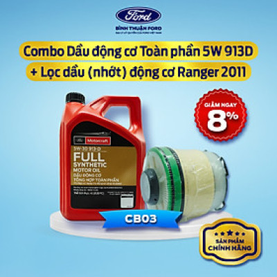 [COMBO GIÁ HỜI] Dầu Nhớt Ô Tô - Nhớt Động Cơ Toàn Phần 5W 913D 4L + Lọc dầu nhớt động cơ - Ford Ranger 2011++ | Motorcraft