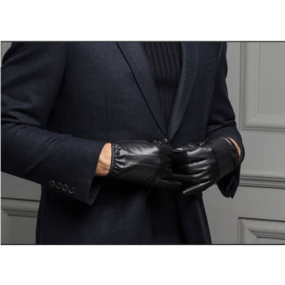 Bao tay da lót lông BHY8805 Găng tay nam da cừu bó chun, ộm tay, thật tay, giữ ấm tốt