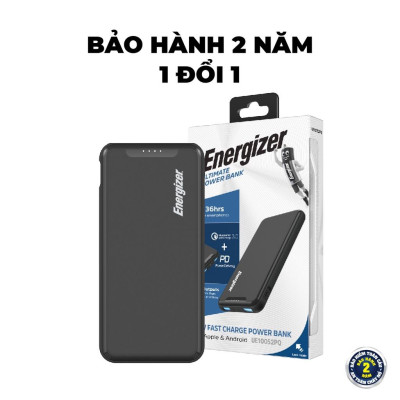 Sạc dự phòng Energizer 10000mAh UE10052PQ - 3 cổng sạc tiện lợi, tích hợp sạc nhanh 2 chiều - Hàng chính hãng