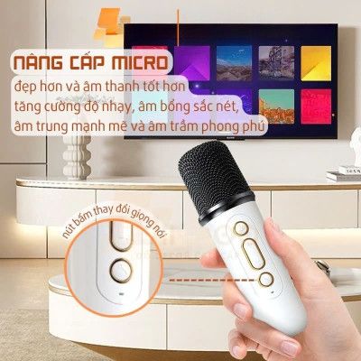 Loa Bluetooth mini kèm 2 micro hát karaoke không dây - Mic hát karaoke âm thanh chất lượng lọc âm khử nhiễu LED RGB - Hàng Nhập Khẩu