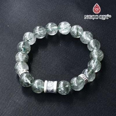 Vòng thạch anh tóc xanh phối charm lục tự bạc mệnh hỏa, mộc - Ngọc Quý Gemstones
