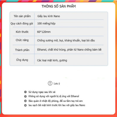 Khăn Lau Kính Nano Hộp 100 Miếng Khăn Giấy Chống Bám Hơi Nước, Giấy Lau Kính Chống Mờ Sương, Mồ Hôi, Chống Nhờn 