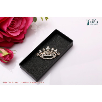 Ghim cài áo - ghim cài áo vest cưới Vương miện đính đá, tặng kèm hộp