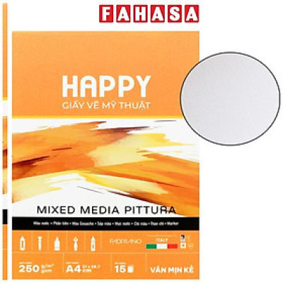 Sổ Vẽ Mỹ Thuật Gáy Keo Đa Chất Liệu A4 - Happy Mix Media Piturra - Vân Mịn Kẻ - 250gsm (15 Tờ)