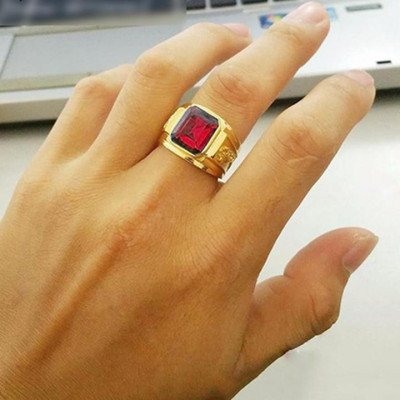 Nhẫn nam titan cao cấp thời trang chạm rồng 2 bên trangsucpt đá đỏ inox thép không gỉ PTNNA255