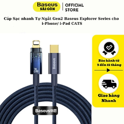 Cáp Sạc nhanh Tự Ngắt Gen2 Baseus Explorer Series cho i-Phone/ i-Pad (Type C to Light-ning Auto Power-Off, PD 20W Fast Charging Data Cable) CATS000001- Hàng chính hãng