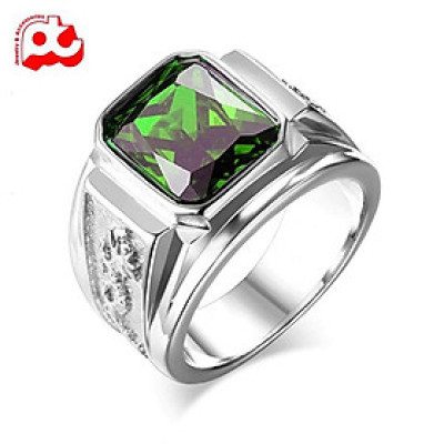 Nhẫn nam thời trang đẹp titan thép không gỉ kiểu cham rồng trangsucpt đá xanh lá màu trắng PTNNA248