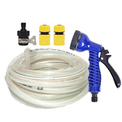 Bộ dây tăng áp 3 lần vòi xịt nước rửa xe, tưới cây loại 15m (cút nhựa nối nhựa đen) 206843