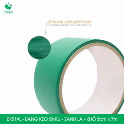 BKS1XL - 1 cuộn băng keo Simili khổ 5cm x 7m - Xanh lá - Băng dính dán gáy sách, đóng cuốn