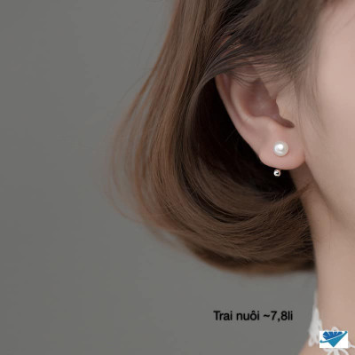 Bông tai bạc gắn trai chốt ren chất liệu bằng bạc s925 MS48b