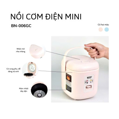 NồI Cơm Điện bé Bennix BN-006GC, Công Suất 200W, Dung Tích 0.6L Phù Hợp 1 - 2 Người Ăn Hàng chính hãng