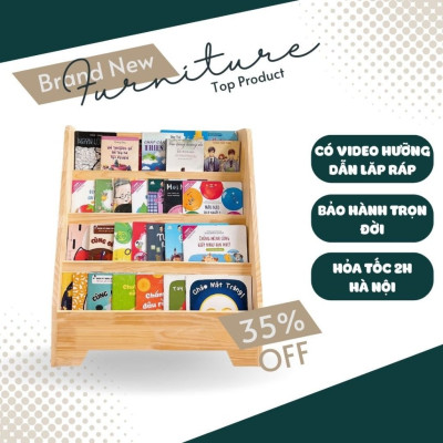 Kệ Sách Cho Bé Bằng Gỗ Montessori 4 Tầng Để Sàn Nhiều Ngăn Đựng Sách Vở Kệ Sách Lớp Học Mầm Non Tiểu Học