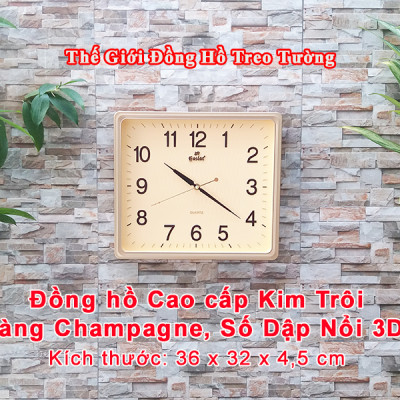 Đồng Hồ Treo Tường Cao Cấp EASTAR Mặt VÀNG Viền MỎNG – Máy KIM TRÔI – Số Nổi 3D – Tặng Pin Maxell – BH 1 Năm