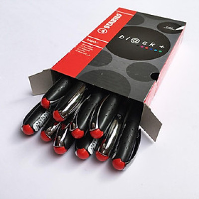 Hộp 10 Bút bi ký STABILO bl@ck F 0.7mm (BLKF/10) - Đỏ