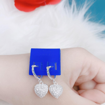 Bông tai bạc treo tim chất liệu bạc s925 MS65t1