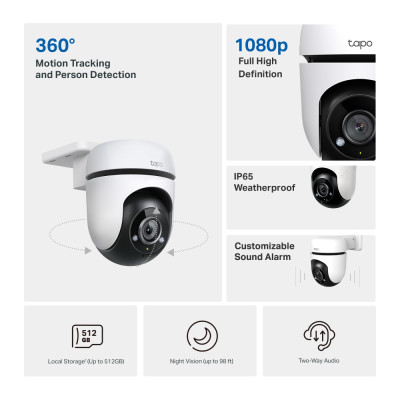 Camera Ngoài trời TP-Link Tapo TC40 - Quay quét 360, Đàm thoại 2 chiều, Phát hiện người và theo dõi chuyển động - HÀNG CHÍNH HÃNG