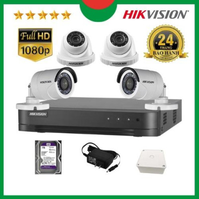 Trọn bộ Camera quan sát Hikvision 1/2/3/4 mắt 2MP, Kèm ổ cứng HDD 1TB. Hàng chính hãng
