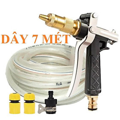 Bộ dây vòi xịt nước rửa xe, tưới cây . tăng áp 3 lần, loại 7m, 10m 206236 đầu đồng,cút+ tặng khăn phượt