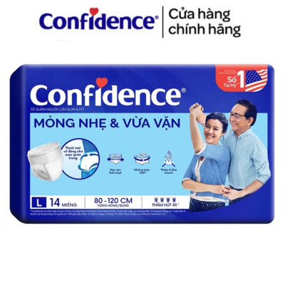 Tã quần người lớn Confidence Slim&Fit mỏng nhẹ vừa vặn size L gói 14 miếng