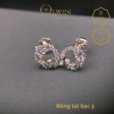 ông tai bạc này có thiết kế vòng tròn lấp lánh, được tô điểm bằng những viên đá nhỏ và họa tiết ngôi sao tinh tế, phong cách trẻ trung, cá tính, phù hợp đi chơi, đi làm - 58886.2