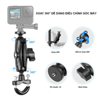 Bộ giá đỡ Gopro gắn tay lái xe máy, xe điện, xe đạp, xe đẩy Puluz PU701B, hàng chính hãng