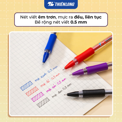 Combo 5/10/20 Bút Gel Thiên Long GEL-08 ngòi 0.5mm mực xanh đỏ đen tìm có nắp đậy, đệm cầm tay phù hợp cho học sinh