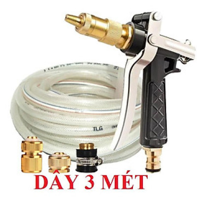 Bộ dây vòi xịt nước rửa xe, tưới cây . tăng áp 3 lần, loại 3m, 5m 206236Sđầu đồng, cút đồng, d.vàng