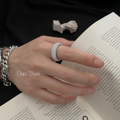 Nhẫn nam nữ thép không gỉ thời trang, Nhẫn nam họa tiết đính đá lấp lánh phong cách thanh lịch