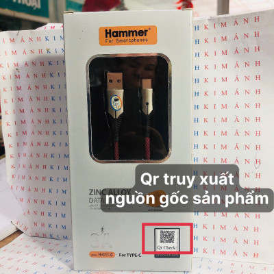 Dây sạc nhanh Ham mer ( H-C11-C ) 3A , chân Type C, Có đèn báo, Hàng chính hãng bảo hành 12 tháng