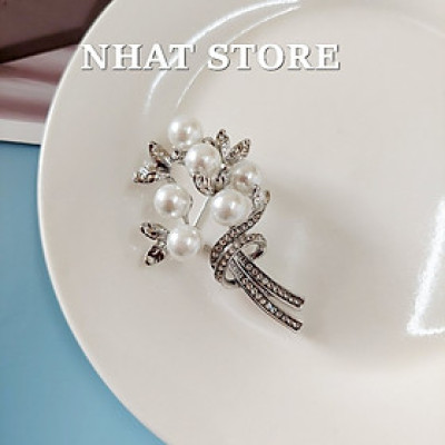 Trâm cài áo, ghim cài trang trí Nhat Store hình bó hoa đính ngọc nhân tạo