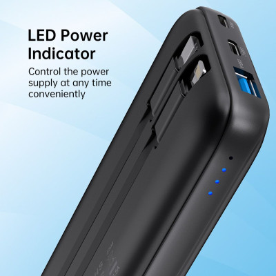 Pin dự phòng Choetech B654 dung lượng 10.000mAh 22.5W  tích hợp 2 cáp sạc Type C và L ( hàng chính hãng)
