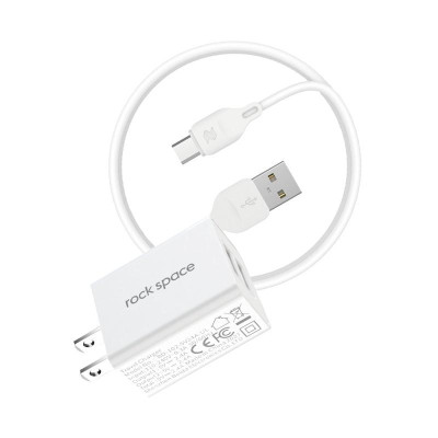 Bộ sạc nhanh Micro Rockspace T39 2 cổng 2,4A + Cáp sạc micro, màu trắng - Hàng chính hãng 