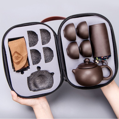 Bộ Bình Trà Tử Sa Mini Có Túi Đựng Đi Du Lịch Tiện Lợi Thích Hợp 2 - 4 Người Dùng Gồm 1 Ấm Trà, 4 Tách, 1 Bình Đựng Trà 