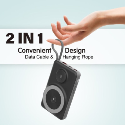 Pin dự phòng Choetech B695 Mag.safe 3 in 1 Công Suất 22.5W tích hợp thêm dây cáp sạc Light.ning và Type C (Hàng chính hãng)