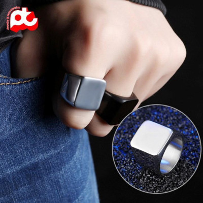 Nhẫn nam nữ titan rẻ kiểu mặt trơn vuông to cao cấp thép không gỉ trangsucpt màu mạ vàng PTNNA24 3T