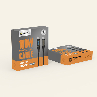 Cáp Sạc MicroPack POWER LINK C2 MC-C100 Soft Braided Sạc Nhanh 100W USB-C to C Bện Dù Đèn Led Hiển Thị Công Suất Sạc Hàng Chính Hãng
