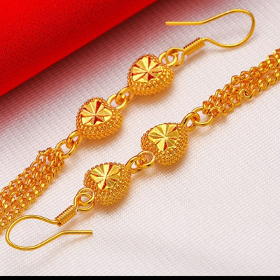 Combo Hoa tai 3 tầng, Kiểu Hàn quốc, hình trái tim, chất liệu hợp kim mạ vàng 18K, Kèm túi Cung hỷ