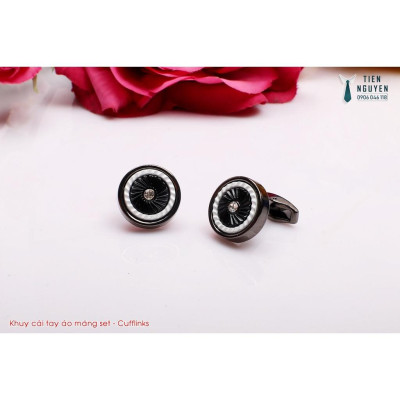 Khuy Cài tay áo Măng Set cao cấp đính đá - cufflinks , tặng kèm hộp