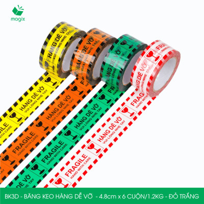 BK3D - Băng keo HÀNG DỄ VỠ màu đỏ trắng khổ 4.8 cm - Băng dính niêm phong - 6 cuộn