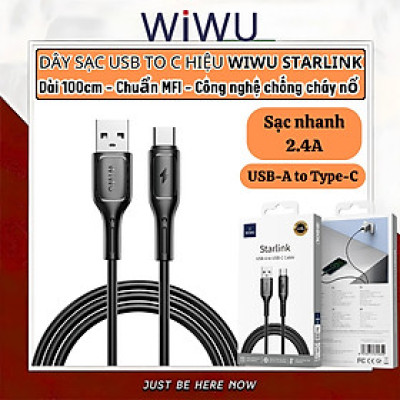 Dây cáp sạc nhanh 2.4A USB-A to Type C Hiệu WIWU Starlink - Chuẩn sạc MFI, chống rối, đầu cáp siêu bền, công nghệ AI chống cháy nổ iP 15 16 Pro Max iPad Pro S21 S22 S23 S24 Redmi cho Oppo - Hàng nhập khẩu