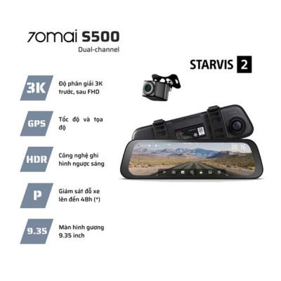 Camera hành trình gương 70mai S500 tích hợp cam lùi, màn hình cảm ứng 9.35inch, 3K HDR góc quay rộng 138° – Hàng chính hãng